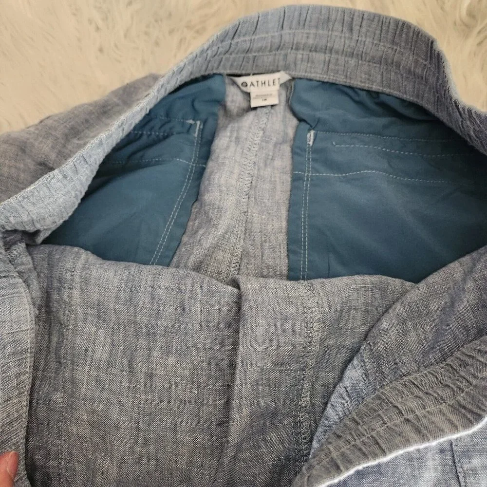 Athleta Jogger Pants Women 18 Plus Blue 100% Linen Pull On Elastic Waist Comfort